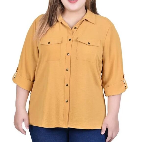 NY Collection Plus Size Long Sleeve Roll‑Tab Blouse – Narcissus, 2X, NWT - Picture 1 of 5